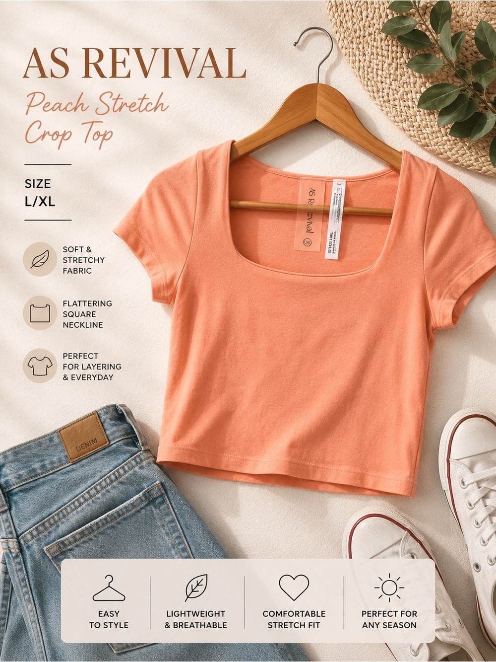 AS Revival Peach Stretch Crop Top Size L/XL Like New